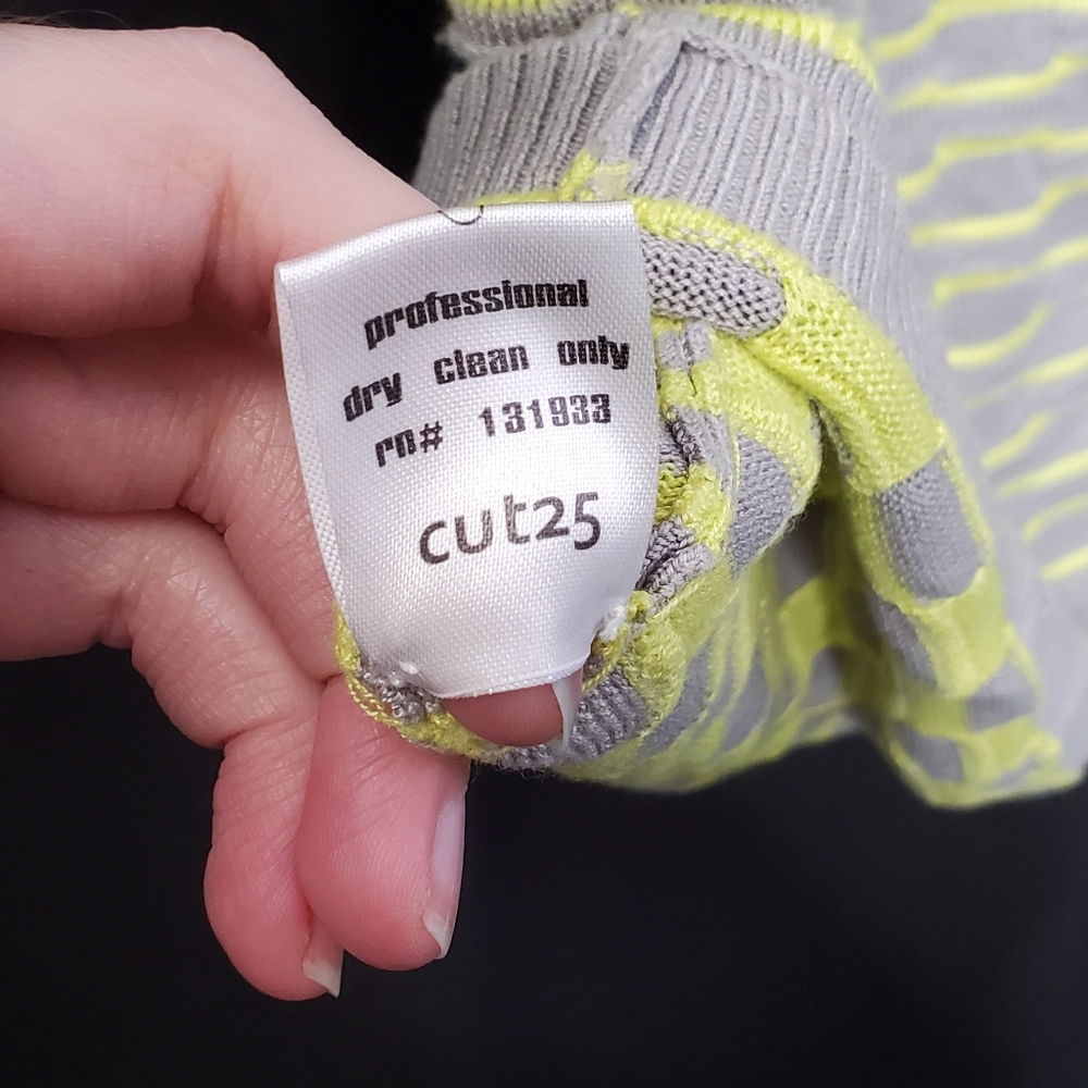 CUT25 BY YIGAL AZROUËL Grey & Yellow Weave Knee-Length Sweater Dress Size Small - Picture 11 of 11